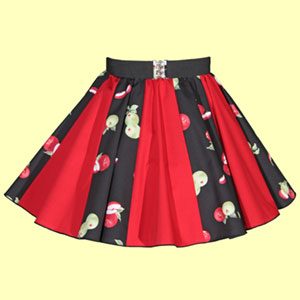 Plain Red & Apples Print Panel Skirt