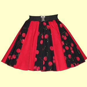 Black Cherries & Plain Red Panel Skirt