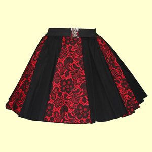 Red Lace & Plain Black Panel Skirt
