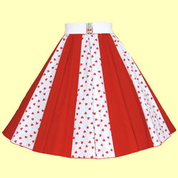 Ladies White with Red Hearts / Plain Red Full Circle Panel Skirt