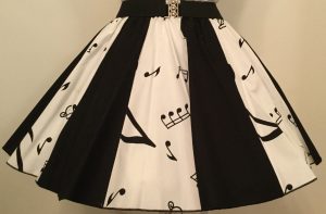 White Music Notes & Plain Black Panel Skirt