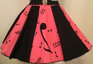 Pink Music Notes & Plain Black Panel Skirt