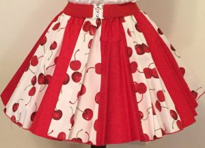 White Cherries & Plain Red Panel Skirt