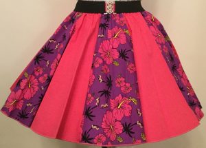 Purple Tropical & Plain Cerise Pink Panel Skirt