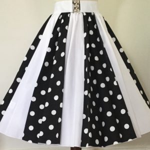 Black with white PD / Plain White Panel Skirt