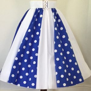Royal Blue with White PD / Plain White Panel Skirt