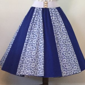 Small Blue Flowers / Plain Blue Panel Skirt