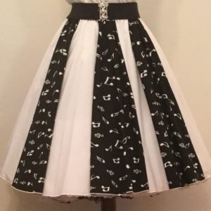 Blk Small Music Notes / Plain White  Panel Skirt