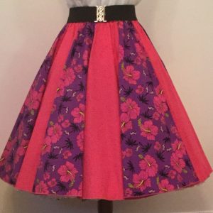 Purple Tropical / Plain Cerise Pink  Panel Skirt