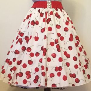Cream/ Red Cherries Print  Circle Skirt