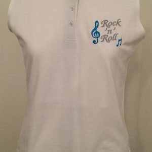 Ready Embroidered White / Black Sleeveless Polo Shirt (Size 14)